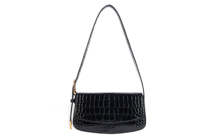 Balenciaga Adjustable Strap Crocodile Leather Embossed Calfskin Portable Crossbody Bag, Shoulder Bag Women's Black