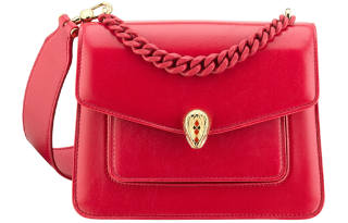 BVLGARI Serpenti Forever Series Soft Lambskin Crossbody Bag, Shoulder Bag Women's Pomegranate Red