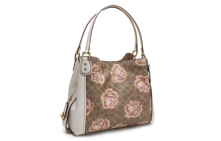 COACH Edie Canvas With Leather Crossbody Handbag Large Women's Brown & White