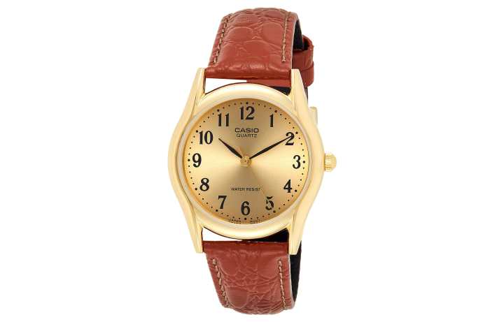 CASIO CASIO 30m Water Resistant Quartz Movement Leather Strap Watch Men's Watches Gold Dial