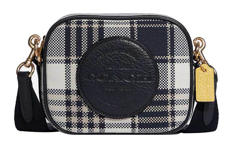 COACH Dempsey Leather Camera Bag, Shoulder Bag, Crossbody Bag Mini Women's Dark Blue & White