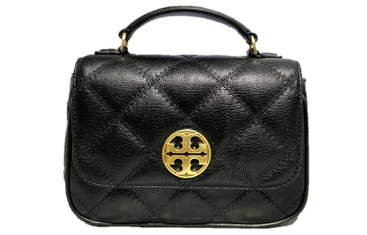 TORY BURCH Willa Leather Crossbody Bag, Handbag Women's Black & Black Gold