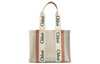 Chloé Chloe Woody Webbing Patchwork Smooth Finish Calfskin Tote Bag, Shopping Bag, Shoulder Bag, Handbag Medium Women's