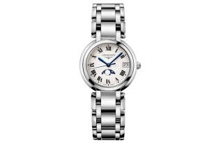 LONGINES Heart Moon Collection Quartz Movement Date Display Women's Watch 30.5mm Silver Dial