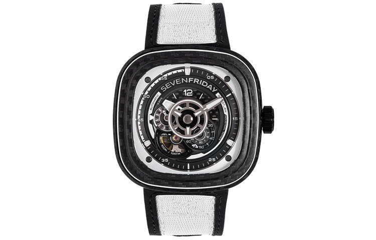 SEVENFRIDAY P Automatic Mechanical Movement Unisex Watch Black Dial Stainless Steel Case Cow Leather Strap