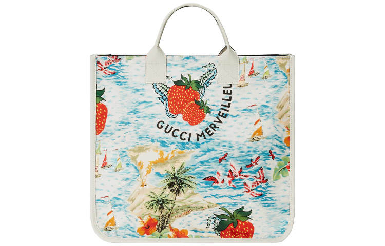 GUCCI Nylon Fabric Tote Bag, Shopping Bag, Handbag Regular Kids' White