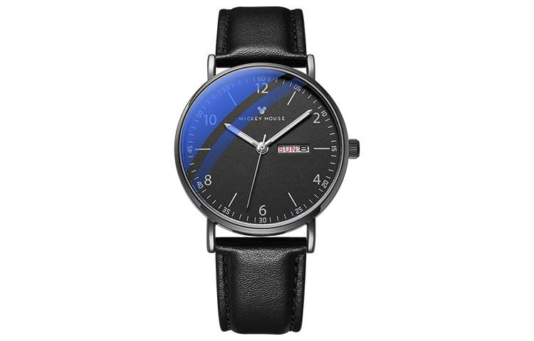 Disney Quartz Movement Genuine Leather Strap Watch Unisex Black Dial