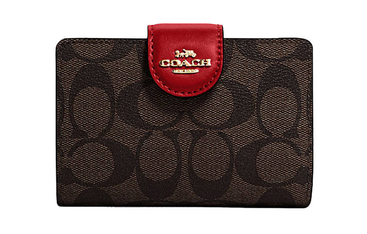COACH Corner Zip Coated Canvas With Leather Corner Zip Closure Wrist Bag Clutch Pochette Wallet Medium Women's