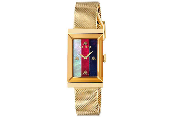 GUCCI Frame Series Wrist Watches Quartz Movement Gold Plated Strap Multicolor Watch Dial Women's Watch