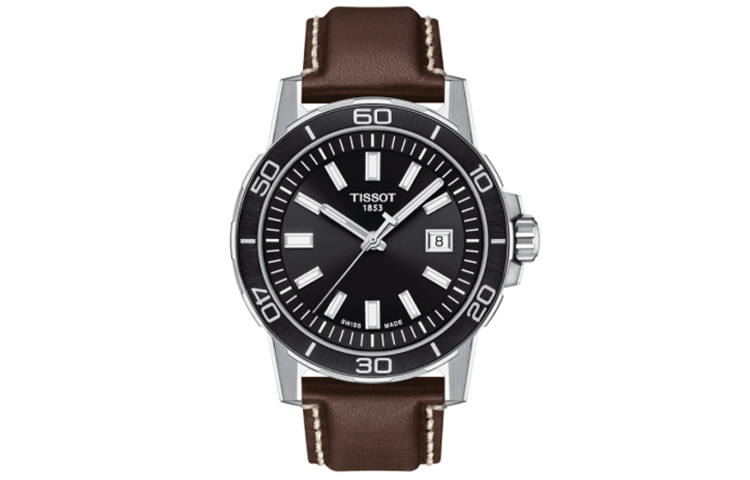 TISSOT SUPERSPORT Quartz Movement Men's Watches Watch 44mm Black Dial Stainless Steel Case Genuine Leather Strap