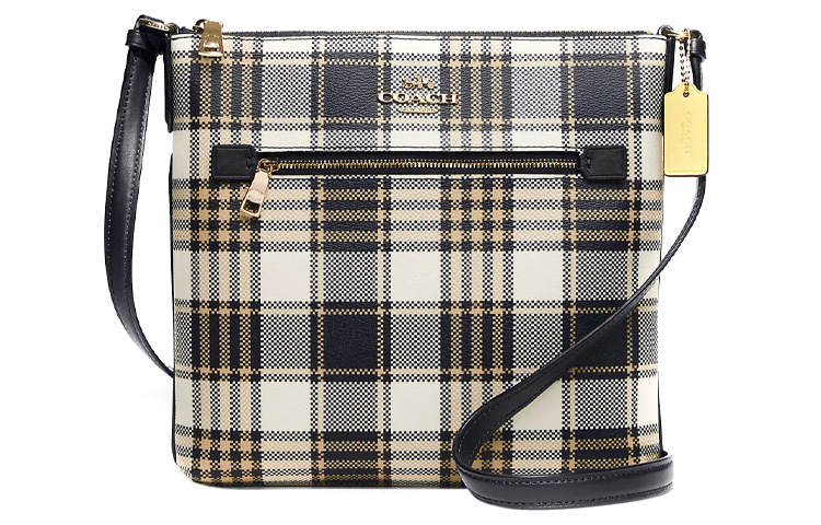 COACH Rowan Coated Canvas With Leather Crossbody Bags Medium Women's Black & White
