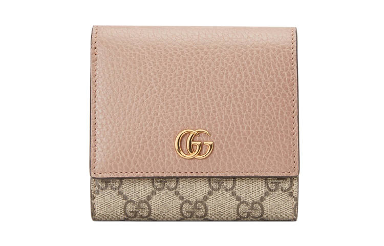 GUCCI GG Marmont Canvas With Leather Wallet Women's Ebony Beige