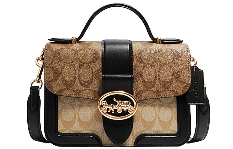 COACH Georgie Leather Handbag, Shoulder Bag, Crossbody Bag Small Women's Black & Brown