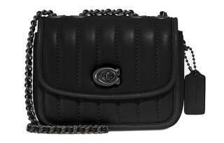 COACH Madison Leather Small Square Bag, Handbag, Shoulder Bag, Crossbody Bag Mini Women's Black