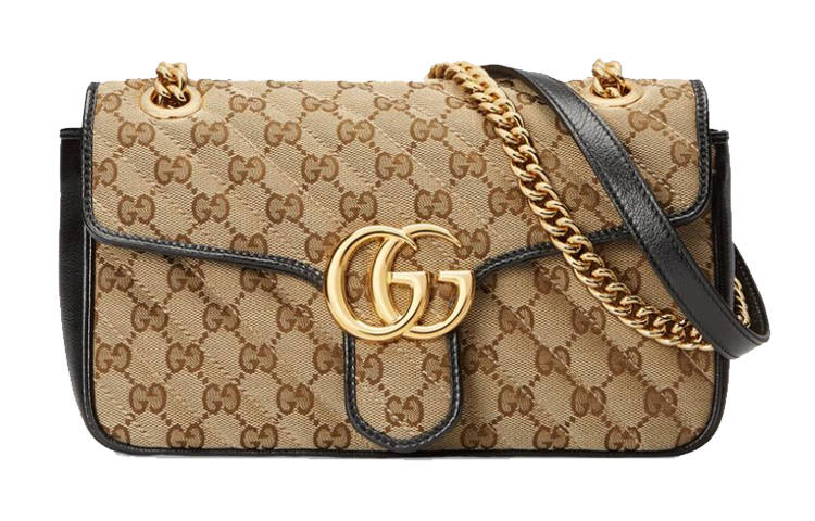 GUCCI Canvas With Leather Shoulder Bag, Crossbody Bag Women's Ebony & Black