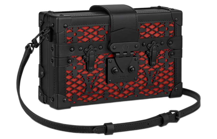 LOUIS VUITTON PETITE MALLE Lacquered Finish Cow Leather Hard Box Portable Crossbody Bag, Shoulder Bag Women's Black
