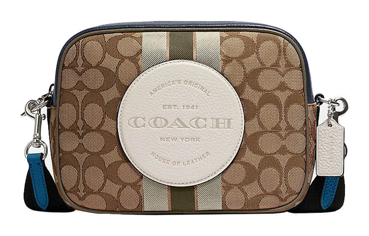 COACH Dempsey Canvas With Leather Crossbody Bag, Camera Bag, Shoulder Bag Medium Women's White & Brown