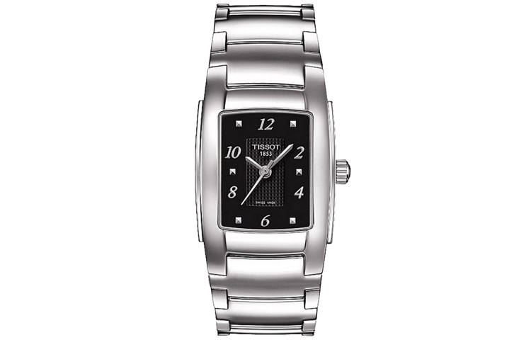 TISSOT Quartz Movement Women's Watch 25.4*31.2mm Black Dial Stainless Steel Case Stainless Steel Strap