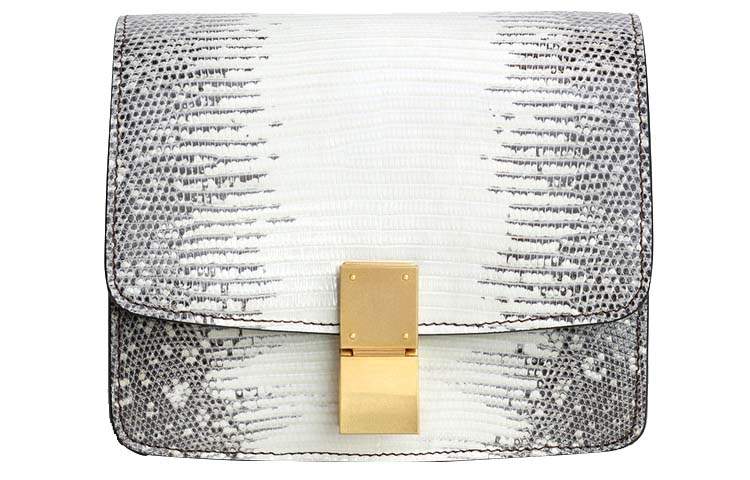 CELINE Classic Bo Gold tone Lock Lizard Skin Tofu Bag, Shoulder Bag, Crossbody Bag Small Women's Natural Color