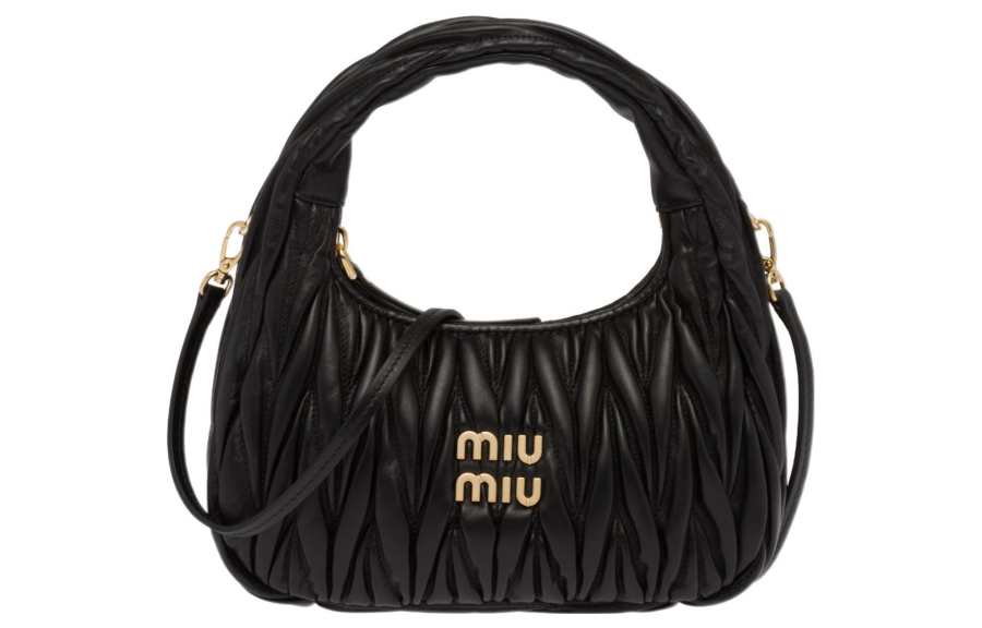 MIU MIU Soft Sheepskin Hobo Bag, Shoulder Bag, Crossbody, One Shoulder Handbag Women's Black
