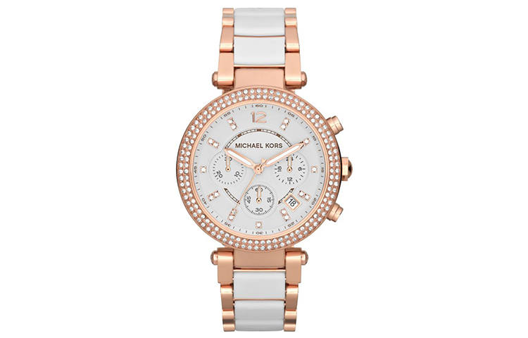 MICHAEL KORS PARKER Collection Wrist Watches Quartz Movement Stainless Steel Strap 39mm White Dial Women's Watch MK5774