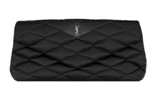 SAINT LAURENT Lambskin Envelope Bag, Clutch Large Women's Black