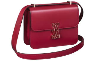 CARTIER Double C Cow Leather Crossbody Bags Regular Women's Cherry Red