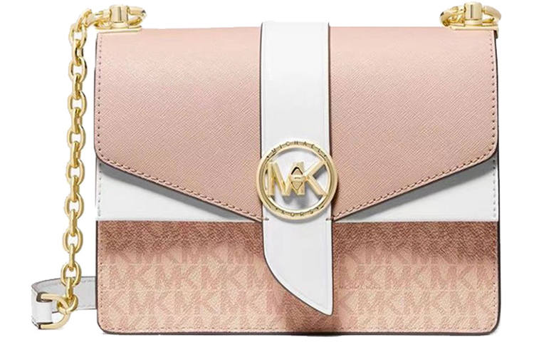 MICHAEL KORS Greenwich Leather With Coated Canvas Envelope Bag, Shoulder Bag Small Women's Ballet Pink