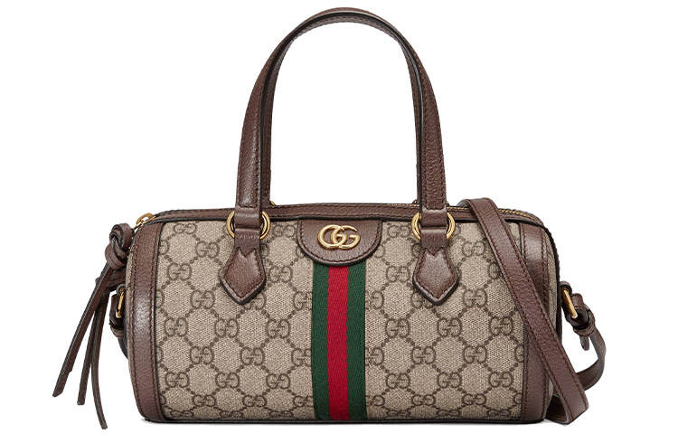 GUCCI Canvas With Leather Boston Bag Handbag Small Women's Brown