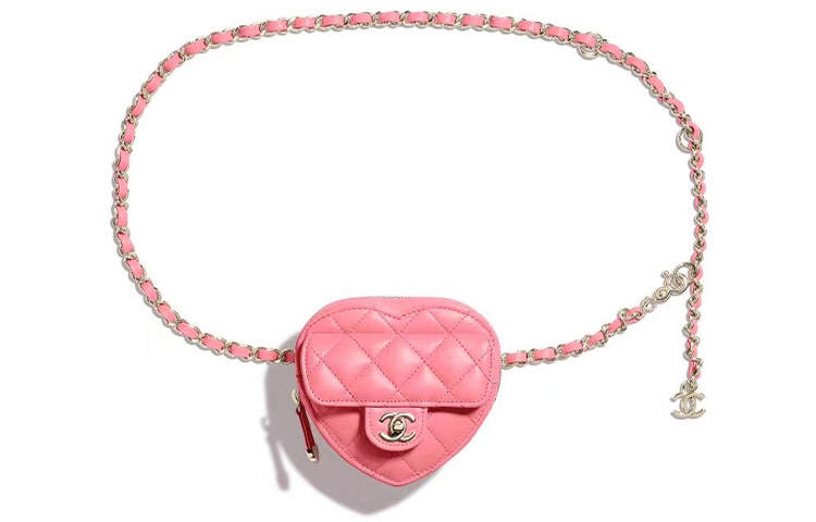 CHANEL 22SS Sheepskin Heart Bag Fanny Pack Mini Women's Pink