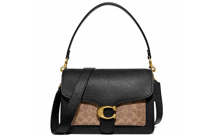 COACH Tabby Canvas With Leather Shoulder Bag, Crossbody Bag Women's Black Brown Multicolor