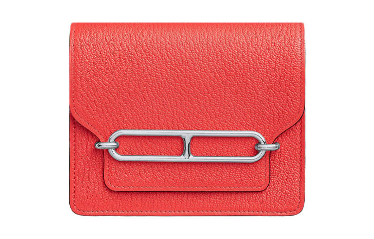 HERMES Roulis Goatskin Pig Nose Wallet Women's Texas Rose Pink