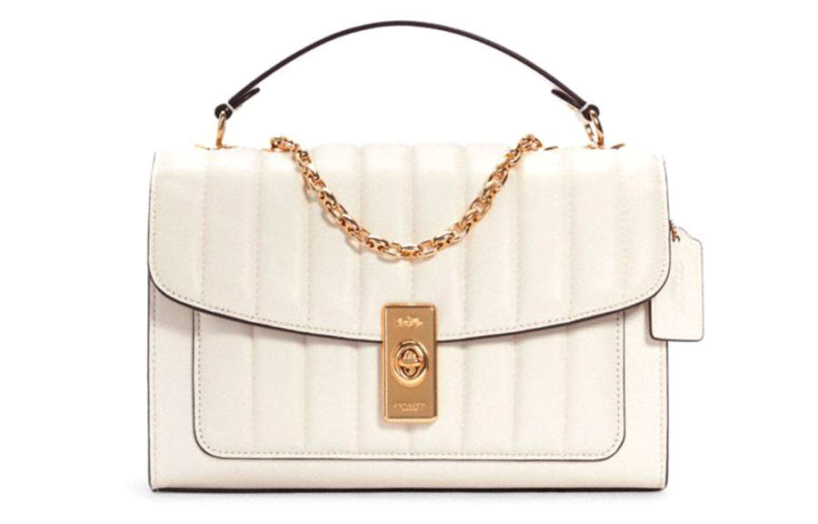 COACH Lane Leather Chain Bag, Handbag, Small Square Bag, Crossbody Bag Medium Women's White