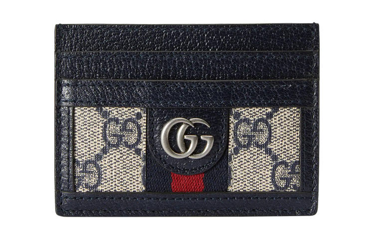 GUCCI Canvas With Leather Card Holder Card Holder Women's Blue