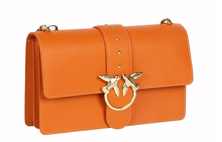 PINKO Love IconSIMPLY Cow Leather Swallow Bag, Shoulder Bag, Crossbody Bag Women's Honey Orange Color