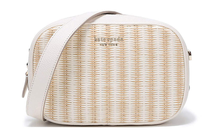 Kate Spade Straw Woven Camera Bag, Shoulder Bag, Crossbody Bag Women's White Beige Yellow