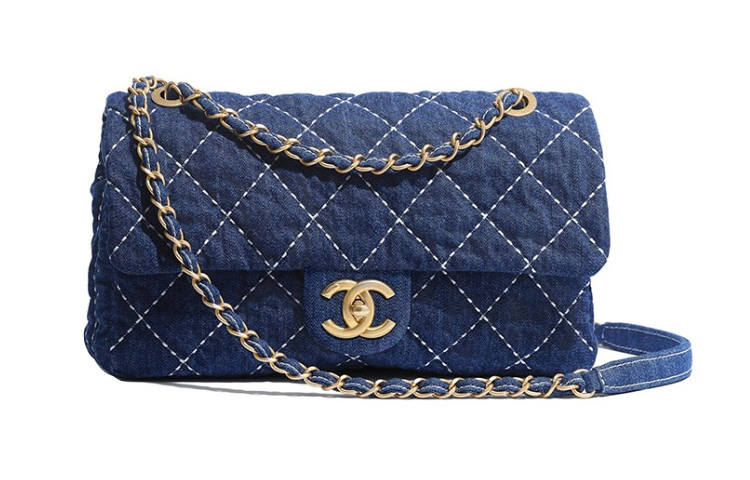 CHANEL Classic Flap CF Denim Fabric Shoulder Bag, Crossbody Bag Women's Denim Blue