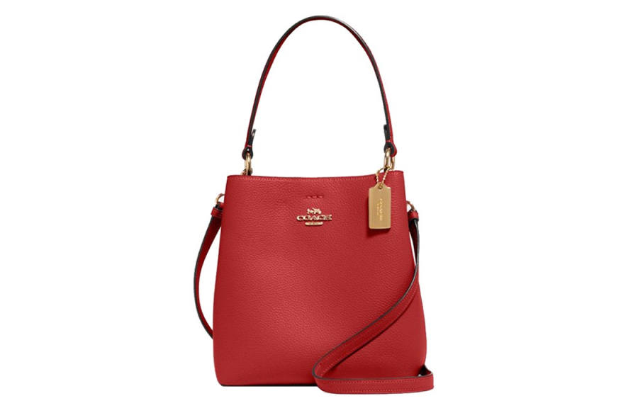 COACH Town Pebbled Leather Bucket Bag, Portable Crossbody Bag, Shoulder Bag Women's Red