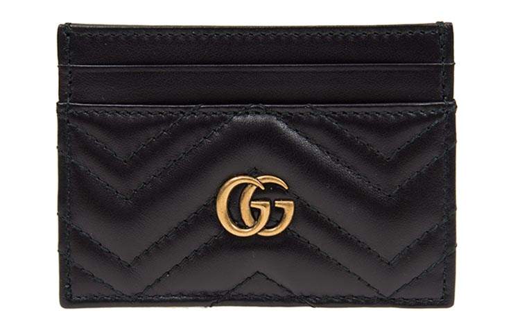GUCCI Quilted Leather Card Holder Card Holder Women's Black