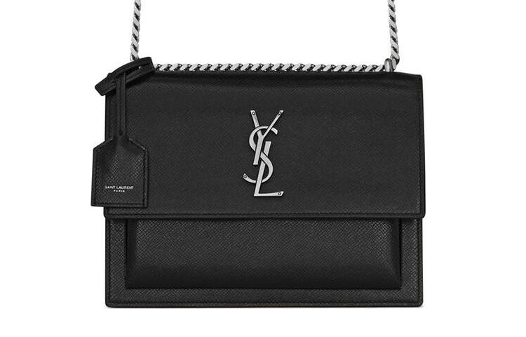 SAINT LAURENT SUNSET Coated Bark Leather Sunset Bag, Crossbody Bag, Shoulder Bag Women's Black