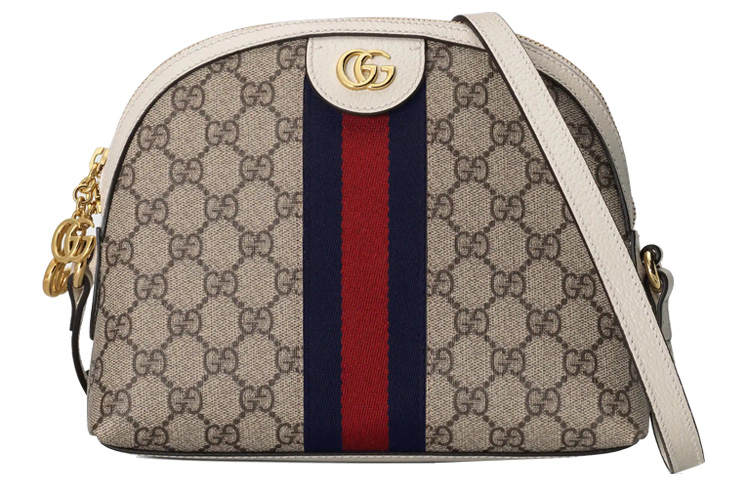 GUCCI Ophidia Canvas With Leather Dome Bag, Shoulder Bag, Crossbody Bag Small Women's Ebony, White