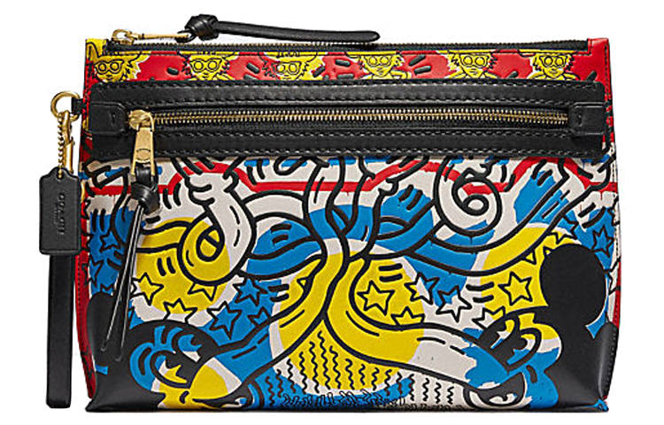 COACH Disney X Keith Haring Collaboration Academy Leather Clutch Large Women's Black Multicolor