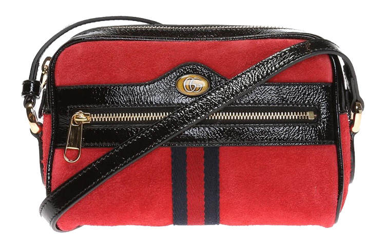 GUCCI Suede, Patent Leather Binding Camera Bag, Shoulder Bag, Crossbody Bag Mini Women's Red/Black