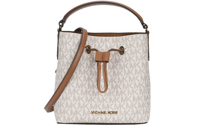 MICHAEL KORS Suri Leather Bucket Bag, Crossbody Handbag, Shoulder Bag Small Women's Vanilla Brown & Multicolor