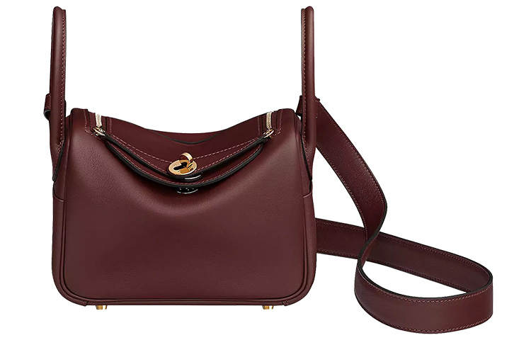 HERMES Lindy Swift Calfskin Handbag 19 Women's 0G Rouge Sellier Saddle Red