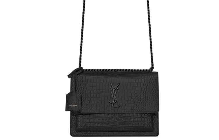 SAINT LAURENT SUNSET Bright Calfskin Sunset Bag, Shoulder Bag, Crossbody Bag Medium Women's Black