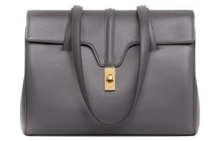 CELINE Smooth Cow Leather Handbag, Shoulder Bag Medium Women's Smoke Black