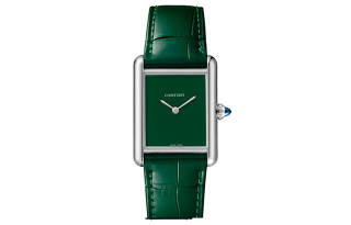 CARTIER TANK DE Quartz Movement Unisex Watch 25.5*33.7mm Green Dial Stainless Steel Case Crocodile Leather Strap