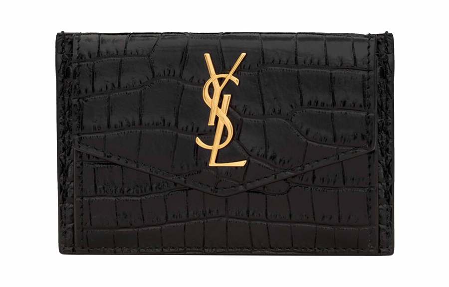 SAINT LAURENT UPTOWN Cow Leather Wallet Clutch Card Holder Women's Black