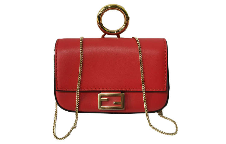 FENDI Baguette Leather Baguette Bag, Coin Purse, Shoulder Bag, Crossbody Bag Extra Mini Women's Red
